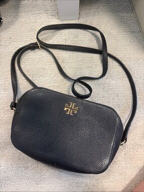 Tory Burch Black Pebbled Leather Crossbody with Gold Logo